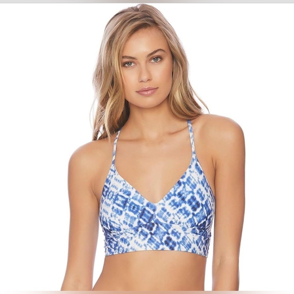 Splendid Blue and White Tie Dye Lace Up Bikini Top - Picture 6 of 9